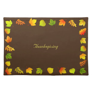 Fall Leaves on Brown Thanksgiving Cloth Placemat
