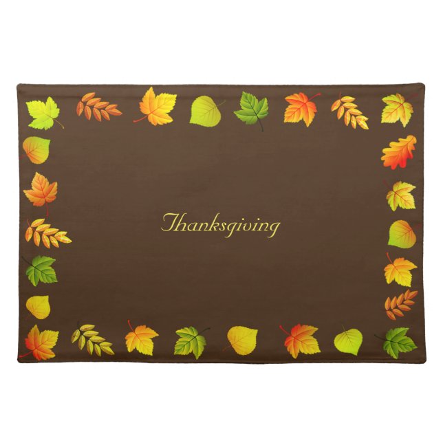 Fall Leaves on Brown Thanksgiving Cloth Placemat (Front)