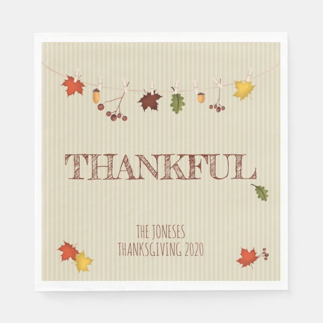 Fall Leaves on Clothesline Paper Napkins (Front)