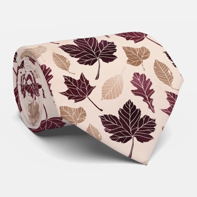 Fall Leaves on Cream White Neck Tie (Rolled)