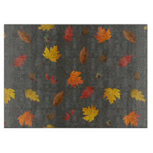Fall Leaves on Grey  Cutting Board