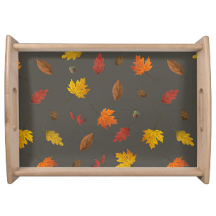Fall Leaves on Grey Serving Tray