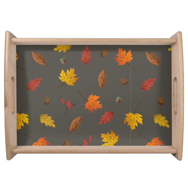 Fall Leaves on Grey Serving Tray (Front)