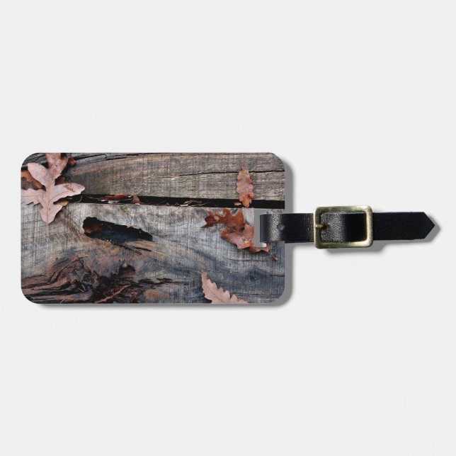 Fall Leaves on Old Wood Luggage Tag (Front Horizontal)