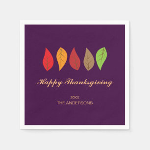 Fall Leaves on Purple, Thanksgiving Personalized Napkins