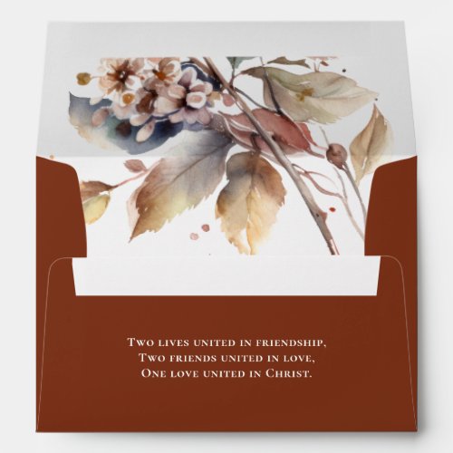 Fall Leaves on Terracotta Christian Quote Wedding Envelope