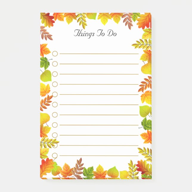 Fall Leaves on White Things To Do Lined Post-it Notes (Front)
