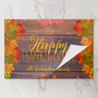 Fall Leaves On Wood Thanksgiving Paper Placemat