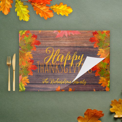 Fall Leaves On Wood Thanksgiving Paper Placemat