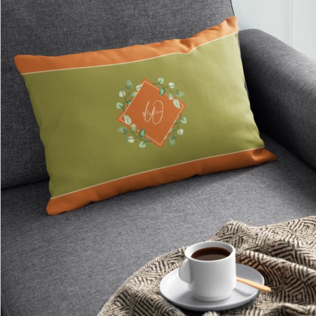 Fall Leaves Orange and Green Monogrammed Accent Pillow (Creator Uploaded)