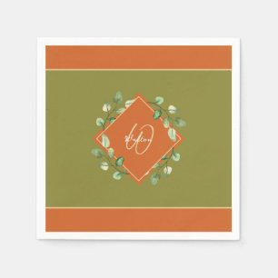 Fall Leaves Orange and Green Monogrammed Paper Napkins
