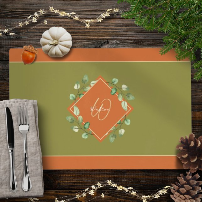 Fall Leaves Orange and Green Monogrammed Party Placemat (Creator Uploaded)
