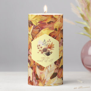 Fall Leaves Orange Brown Yellow Pillar Candle