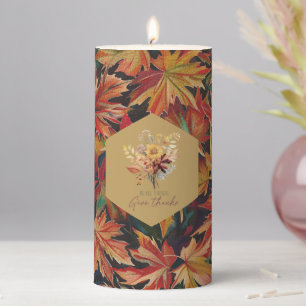 Fall Leaves Orange Green Yellow Pillar Candle