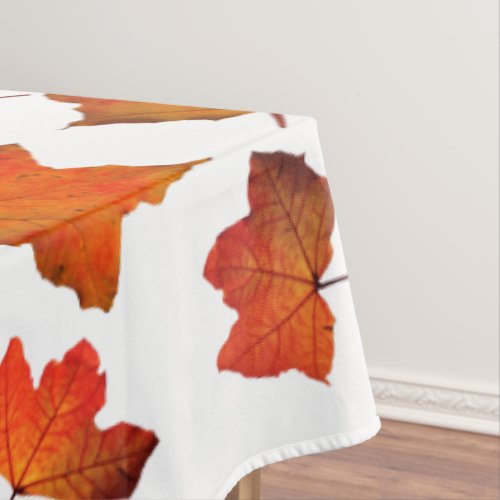 Fall Leaves Orange Maple Tree White Party Tablecloth