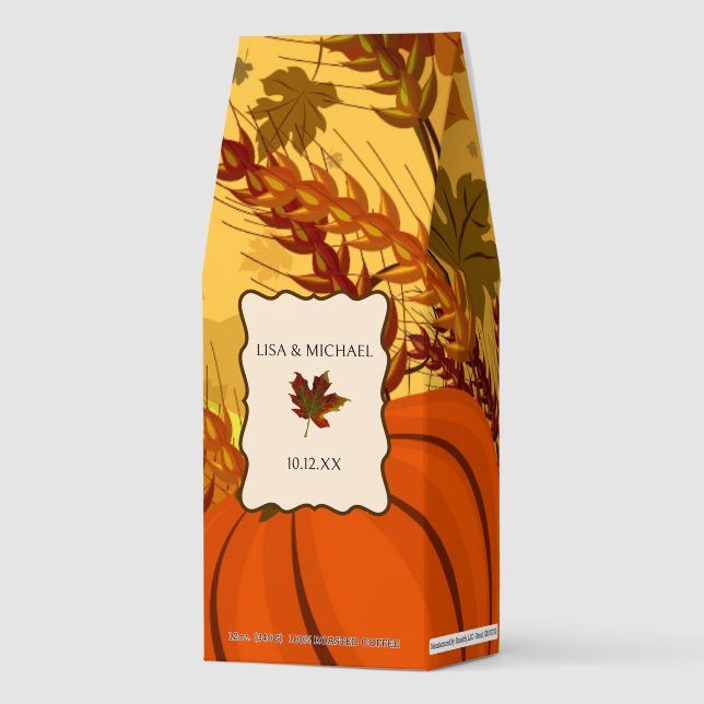 Fall Leaves Orange Pumpkin Wedding Favor Roasted Coffee (Front)