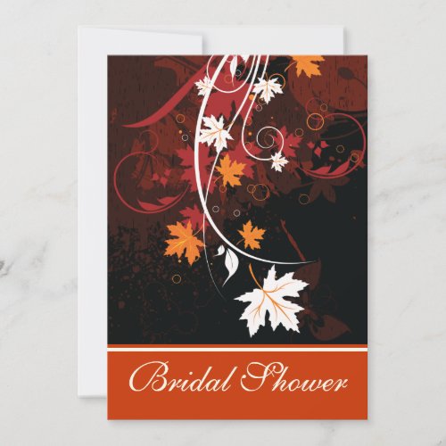 Fall leaves orange red white wedding bridal shower personalized announcement