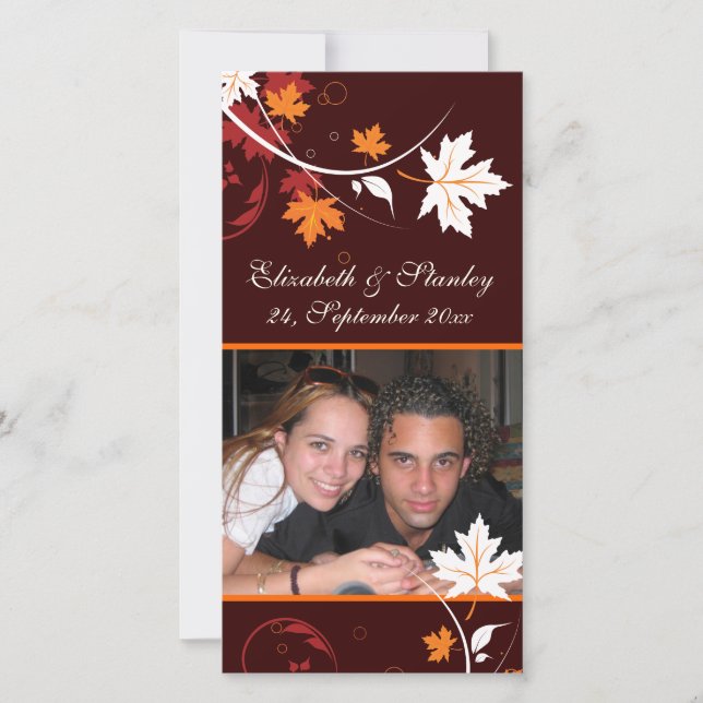 Fall leaves orange red white wedding Save the Date (Front)
