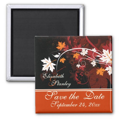 Fall leaves orange red white wedding Save the Date Magnet