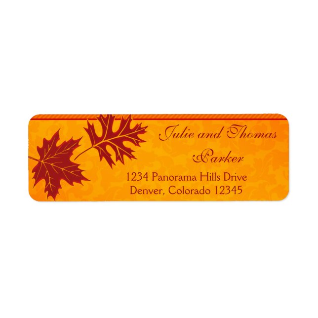 Fall Leaves Orange Wedding Return Address Labels (Front)