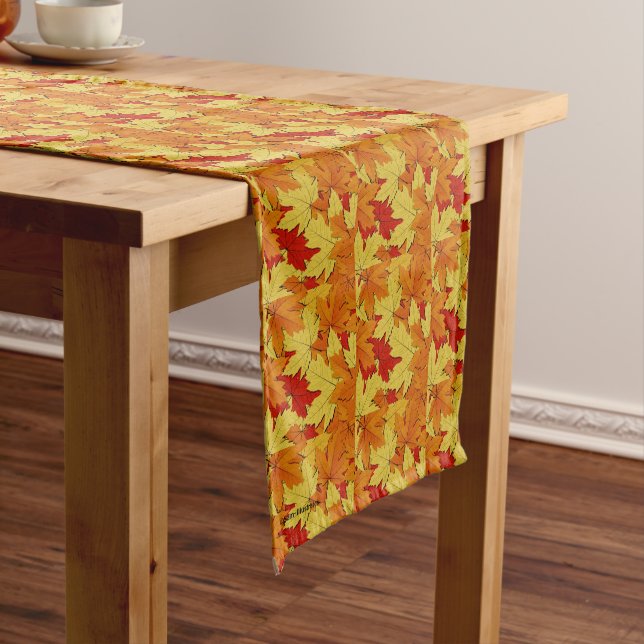 Fall Leaves Pattern Autumn Themed Table Runner (In Situ)