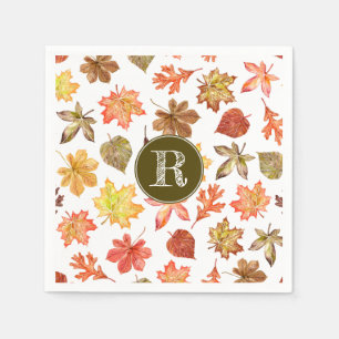 Fall leaves pattern family monogram napkins