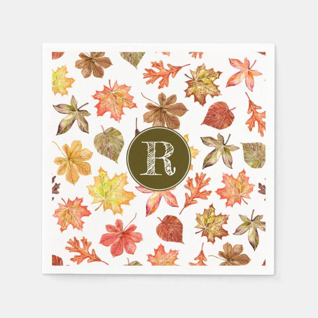Fall leaves pattern family monogram napkins (Front)