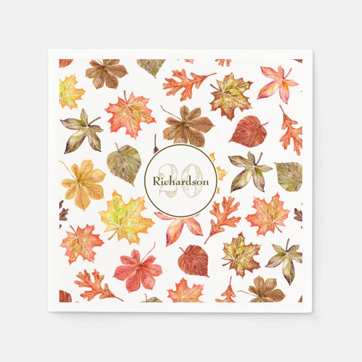 Fall Leaves Pattern Family Name Napkins Zazzle Com