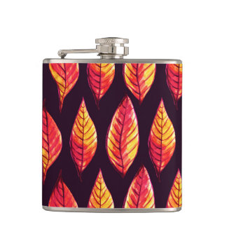 Fall Leaves Pattern In Dark Red And Yellow Flask
