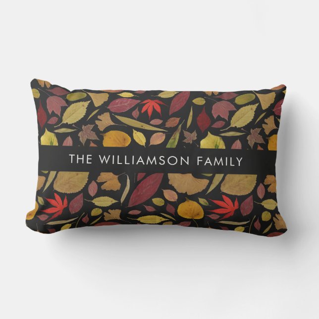 Fall Leaves Pattern Moody Dark Personalized Lumbar Pillow (Front)