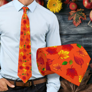 Fall Leaves Pattern Orange Autumn Tie