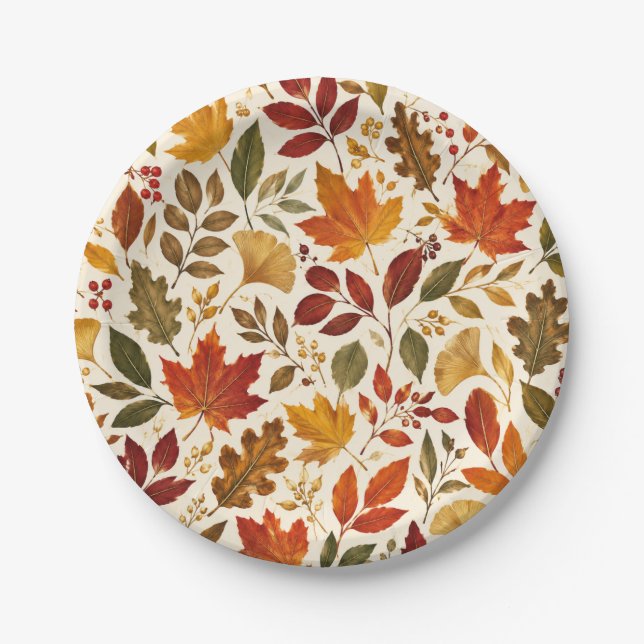 Fall Leaves Pattern Paper Plates (Front)