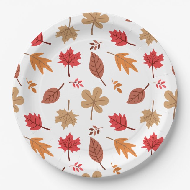 Fall Leaves Pattern Paper Plates (Front)