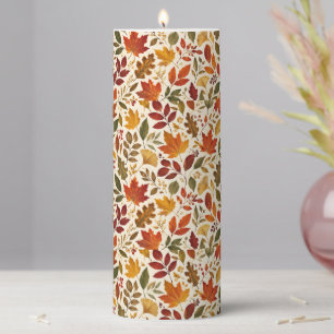 Fall Leaves Pattern Pillar Candle