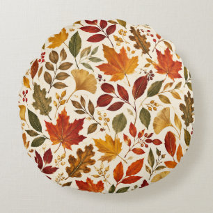 Fall Leaves Pattern Round Pillow