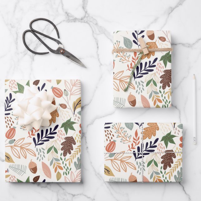 Fall Leaves Pattern Wrapping Paper Sheets (Front)