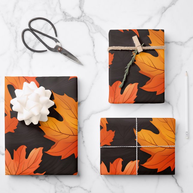 Fall Leaves Pattern  Wrapping Paper Sheets (Front)