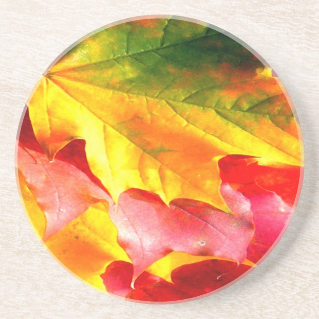 Fall Leaves Personalize it Yellow, Red, Green, Coaster (Front)