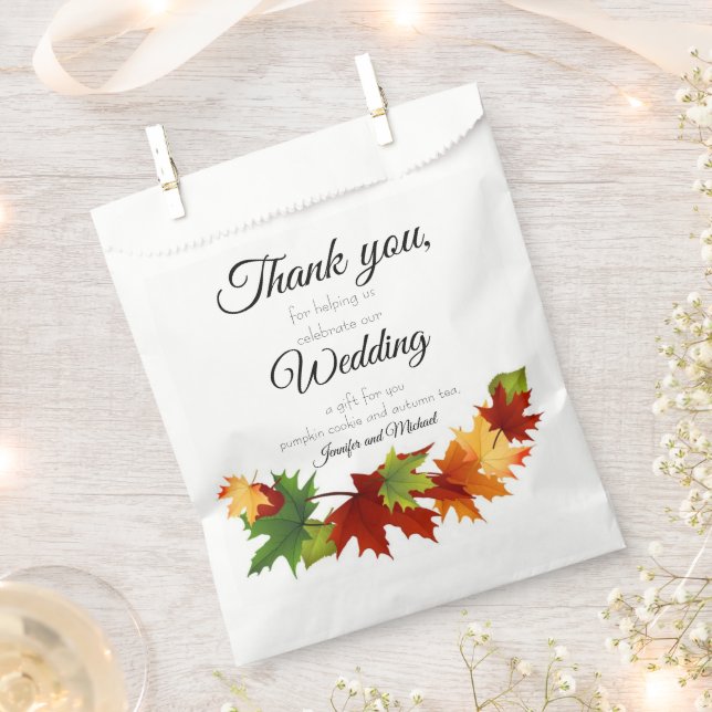 Fall Leaves Personalize Names & Text Cookie & Tea Favor Bag (Clipped)