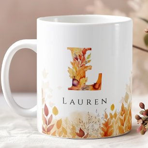 Fall Leaves Personalized Monogram Initial Letter L Coffee Mug