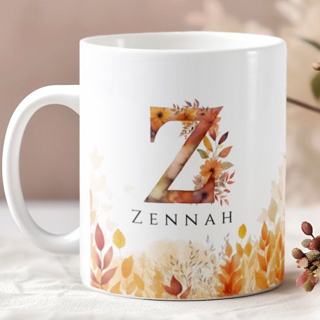 Fall Leaves Personalized Monogram Initial Letter Z Coffee Mug (Creator Uploaded)