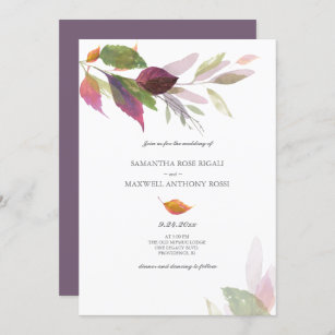 Fall Leaves Personalized Purple Wedding Invitation