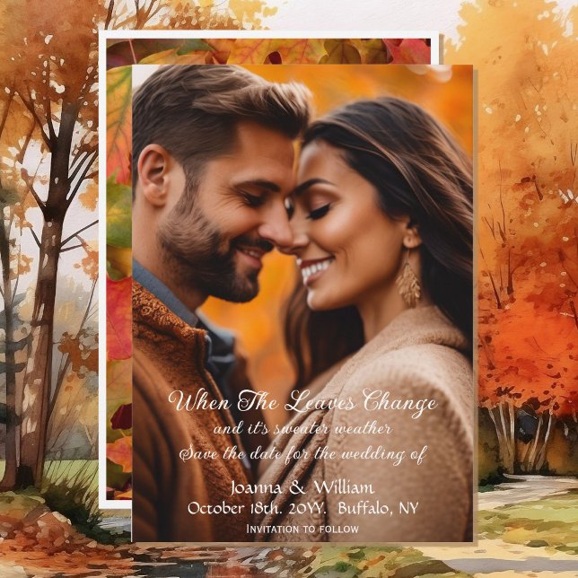 Fall Leaves Photo Autumn Wedding Save The Date (Creator Uploaded)