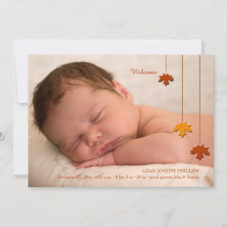 Fall Leaves Photo Birth Announcement