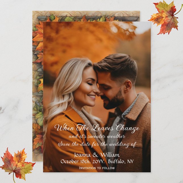 Fall Leaves Photo Wedding Save The Date (Creator Uploaded)