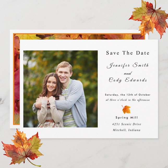 Fall Leaves Photo Wedding Save The Date Invitation (Creator Uploaded)