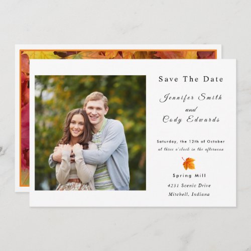 Fall Leaves Photo Wedding Save The Date Invitation