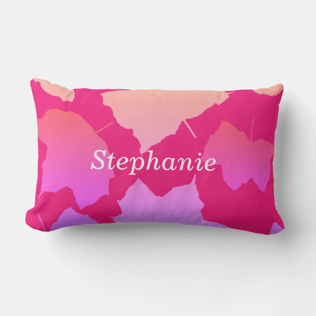 Fall Leaves Pink Ombre Name Template Cute Lumbar Pillow (Front)