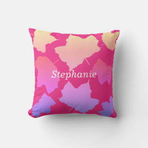 Fall Leaves Pink Ombre Name Template Cute Outdoor Pillow