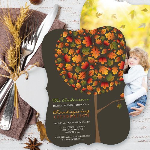 Fall Leaves Pop Tree Thanksgiving Dinner Photo Invitation